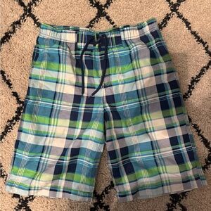 Plaid Men's Swim Trunks in Blue and Green Plaid